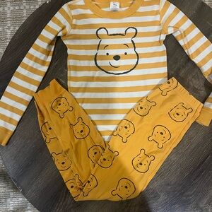 Hanna Andersson Mustard Striped Pajama Set with Bear Print